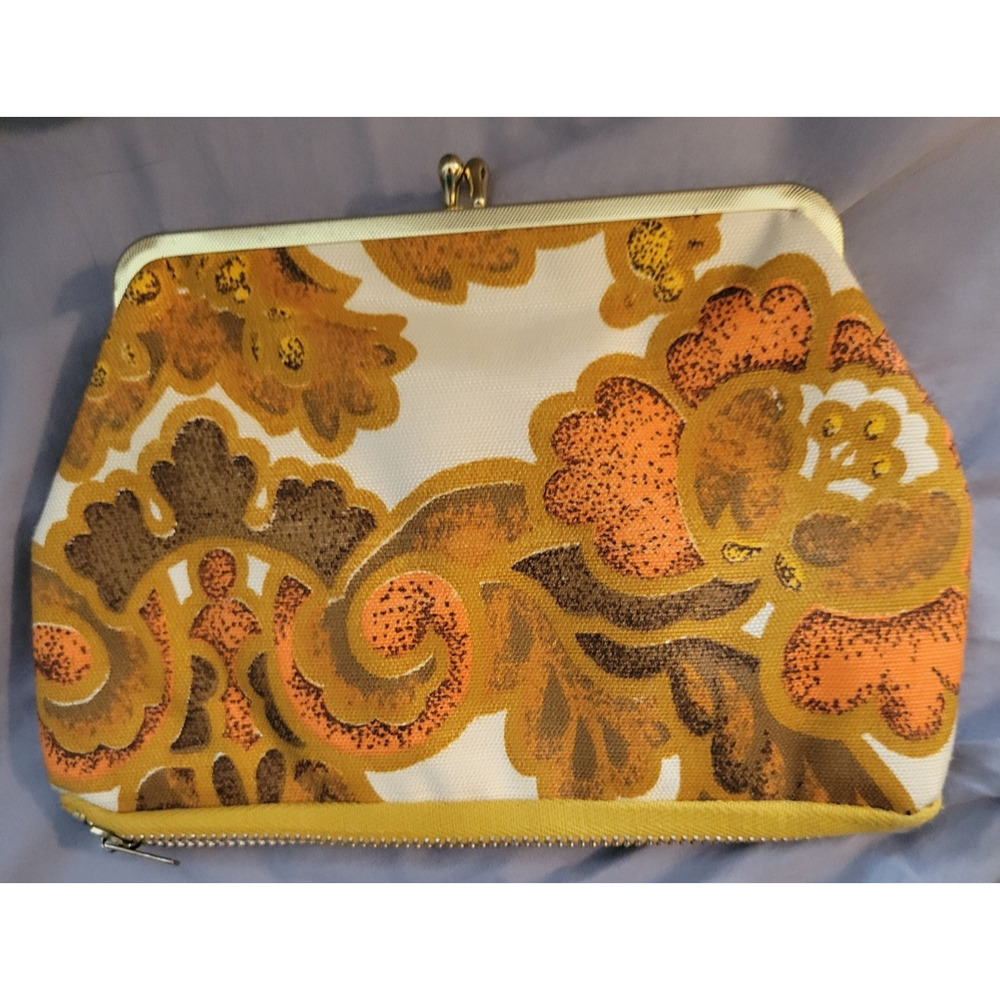 Vintage 1960's Fold over Mod Purse/Tote with Bakelite Handles with small purse - Picture 12 of 12